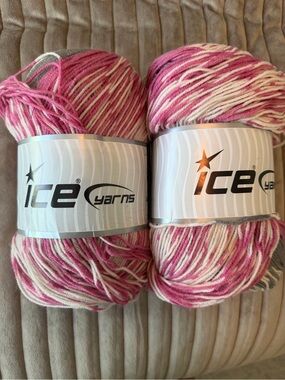Ice Variegated Pink and White wool blend Yarn - 2 Skeins